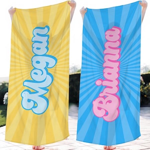 Groovy RETRO Style Personalized Beach Towel, Name Bath Towel, Custom Beach Towel With Name, Outside Birthday Vacation Gift Pool Party