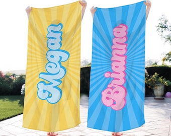 Groovy RETRO Style Personalized Beach Towel, Name Bath Towel, Custom Beach Towel With Name, Outside Birthday Vacation Gift Pool Party