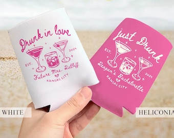 Personalized Drunk In Love Can Cooler - Custom Bachelorette Party Decor - Hand drawn Coolers - Bachelorette Drink Holders - Bridesmaid Gifts