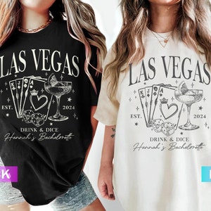Camisetas de despedida de soltera con ubicación personalizada, camiseta de despedida de soltera de Las Vegas, camiseta retro de despedida de soltera de casino, regalo de fiesta nupcial, camiseta de viaje de despedida de soltera, camiseta de bebida y dados