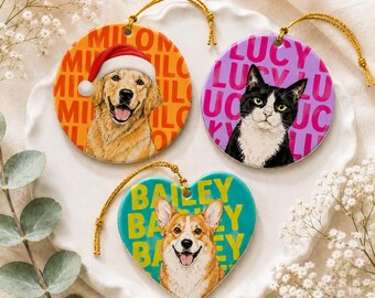 Custom Pet Ornament, Personalized Watercolor Dog Cat Photo Ornament, Dog Christmas Ornament, Pet Memorial Gift