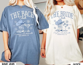 Küsten Cowgirl Bachelorette Shirts, Benutzerdefinierte Strand Junggesellinnenabschied Shirt, Western Social Cocktail Club, Luxus Brautparty Tropical Merch