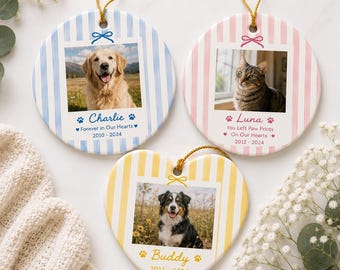 Personalized Pet Memorial Ornament, Custom Dog Cat Photo Ceramic Ornament, Pet Loss Gift, In Memory of Pet Christmas Gift