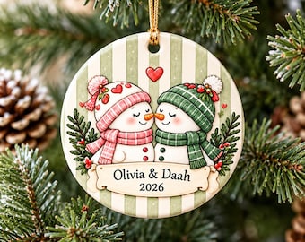 Personalized Snowman Couple Ornament, Kissing Snowmen Christmas Ornament, Custom Name Keepsake, Couple Christmas Gift, Winter Wedding Gift