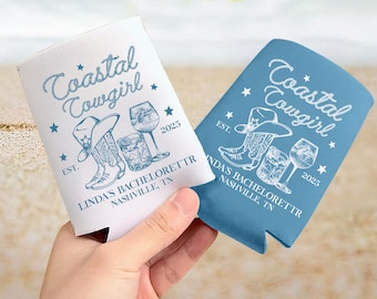 Coastal Cowgirl Bachelorette Can Coolers, Coastal Cocktail, Personalized Beach Can Sleeves, Custom Western Bridal Party Favors, Hen Party