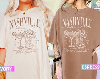 Benutzerdefinierte Nashville Junggesellinnenabschied Shirts Südliche Western Cowgirl Bachelorette Shirt Mädchen Reise Shirt Cocktail Social Club Brautjungfer Geschenk
