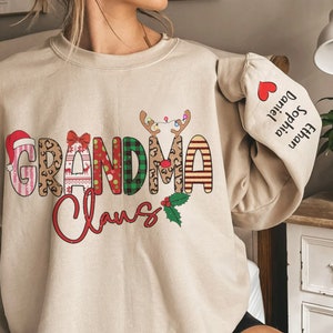 Grandma Claus Sweathshirt, Personalized Grandma Christmas Sweater, Custom Nana And Grandkids Names, Gift For Grandma , Gifts For Nana Gigi
