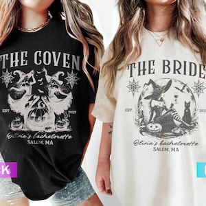 Custom Witchy Bachelorette Shirt, Halloween Bachelorette Party Shirt, Witchy Bride Shirt, Bride and Coven Celestial Bach, Gothic Wedding Tee