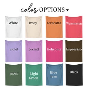 Puede incluir: Una carta de colores que muestra 12 colores de tela diferentes. Los colores son: blanco, marfil, terracota, sand&iacute;a, violeta, orqu&iacute;dea, heliconia, espresso, musgo, verde claro, azul jean y negro.