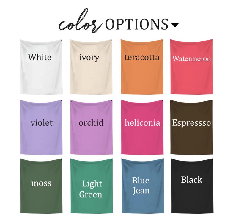 Puede incluir: Una carta de colores que muestra 12 colores de tela diferentes. Los colores son: blanco, marfil, terracota, sand&iacute;a, violeta, orqu&iacute;dea, heliconia, espresso, musgo, verde claro, azul jean y negro.