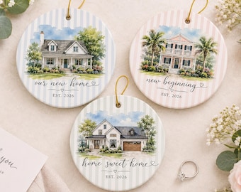 Custom Watercolor New Home Ornament l Personalized House Address Keepsake l Housewarming Gift Realtor Client Gift