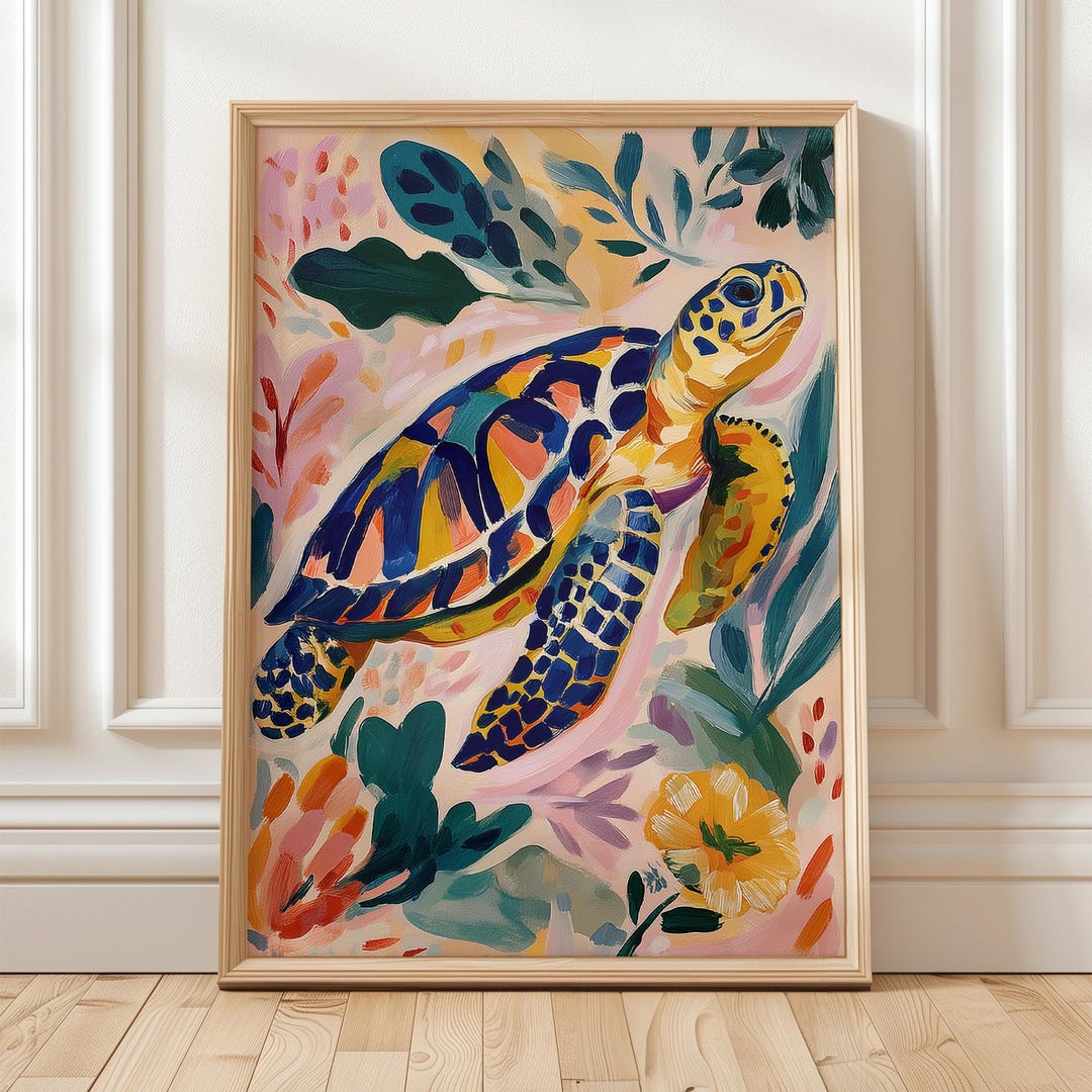 Colorful Sea Turtle Wall Art, Tropical Ocean Nursery Painting, Abstract ...