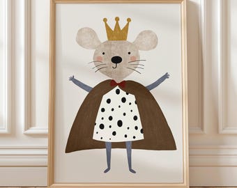 Decoración de pared infantil con diseño de ratón real, lámina adorable con temática de animales para la habitación de los niños, póster de ratón original, decoración para la sala de juegos, descarga digital.