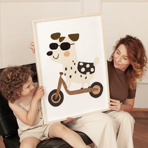 Cool Dog on Scooter Wall Print – Trendy Puppy Wall Art for Kids Room, Boys Nursery Decor, Playroom Poster, Dog Art Gift Idea