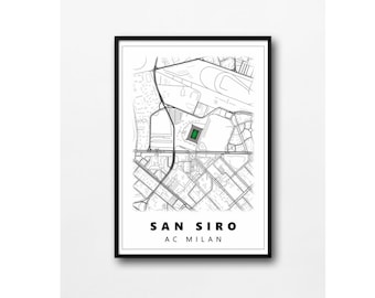 Mapa del estadio de diseño de San Siro. Mapa de futbol imprimible png. Producto digital. A.C. Milán. Calcio. Serie A. Milán.