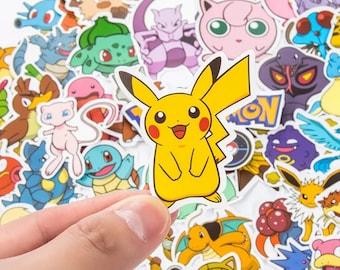 Lote de pegatinas de Pokémon. Stickers de Pikachu y el resto de Pokémon de varias generaciones. Lote de 50 o 100 Pokémon diferentes.