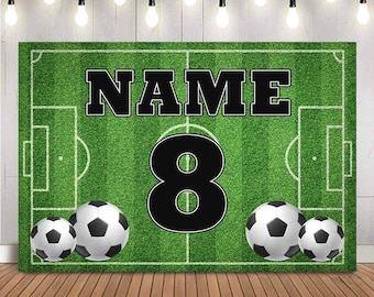 Telón de fondo de fútbol personalizado para fiesta de cumpleaños, baby shower o regalo para decoración.