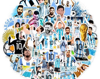 Pack de 50 pegatinas de Messi o Maradona: pegatinas de fútbol impermeables, pegatinas de vinilo retro de GOAT para portátil, botella y coche.