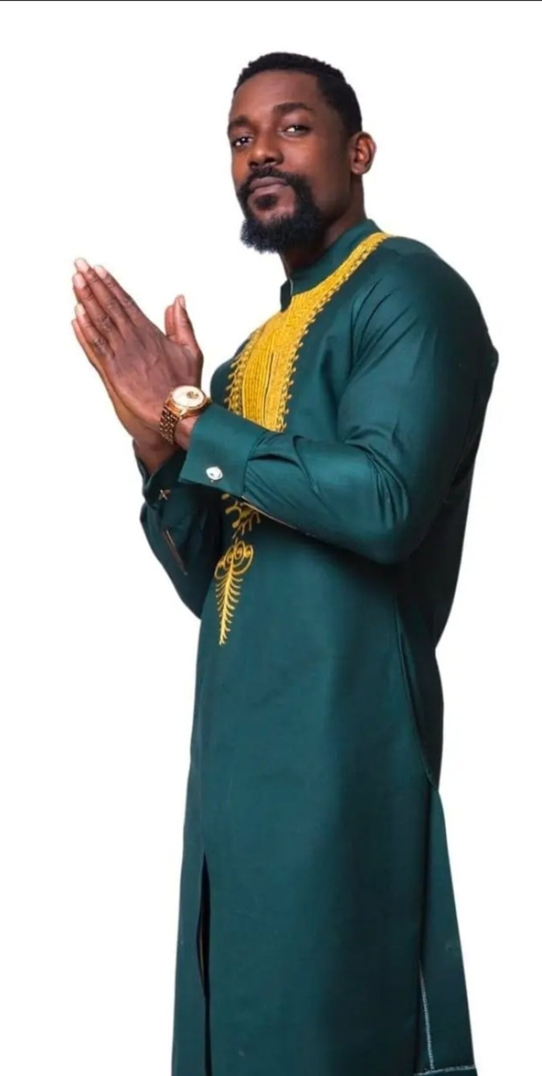 Men’s Teal Traditional Kaftan Set – Modern African Senator Outfit with Embroidered Detail