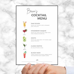 Personalised DIGITAL Cocktail Menu, Modern Editable Drink Menu, Signature Drink Sign Wedding