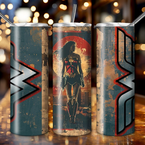 Tumbler Designs, Superhero Tumbler Wrap, Fighting Evil Tumbler Template, PNG Download, Digital Download, Container Graphic, Wonder Woman