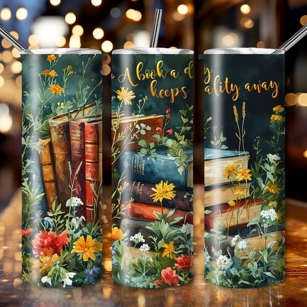 Tumbler Designs, Read Books Tumbler Wrap, Escape Reality Tumbler Template, PNG Instant Download, Free Download, Container Graphic, Hardcover