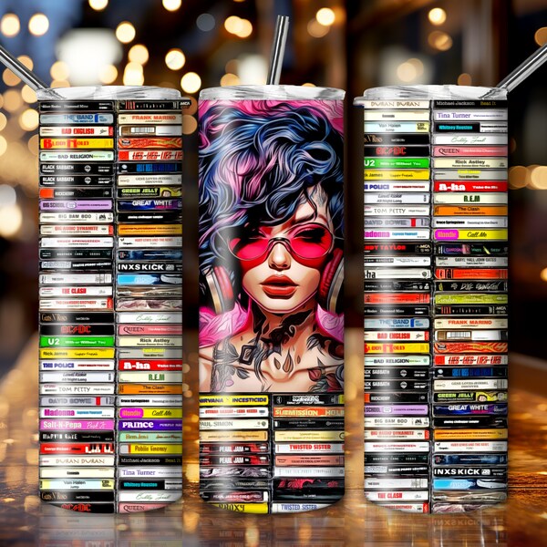 Tumbler Designs, Music Lover Tumbler Wrap, Cassette Tapes Tumbler Template, PNG Instant Download, Digital Download, Container Graphic