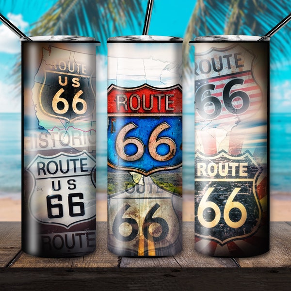 Tumbler Designs, Route 66 Tumbler Wrap, Travel Tumbler Template, PNG Instant Download, Digital Download. Container Graphic, Get Your Kicks