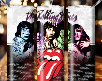 Tumbler Designs, Stones Tumbler Wrap, Lips Tumbler Template, PNG Téléchargement instantané, Téléchargement numérique, Container Graphic, Musique des années 70