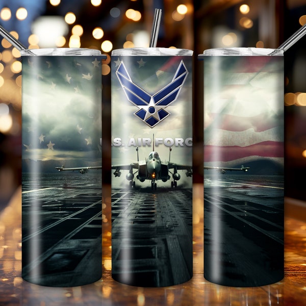 Tumbler Designs, Air Force Tumbler Wrap, USA Tumbler Template, PNG Instant Download, Digital Download. Container Graphic, Fighter Jet