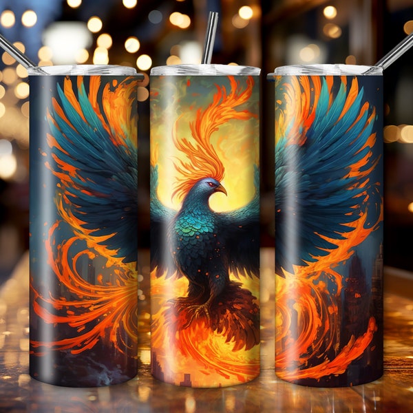 Tumbler Designs, Phoenix Tumbler Wrap, Firebird Tumbler Template, Instant Download, Digital Download, Container Graphic, Mythical Creature