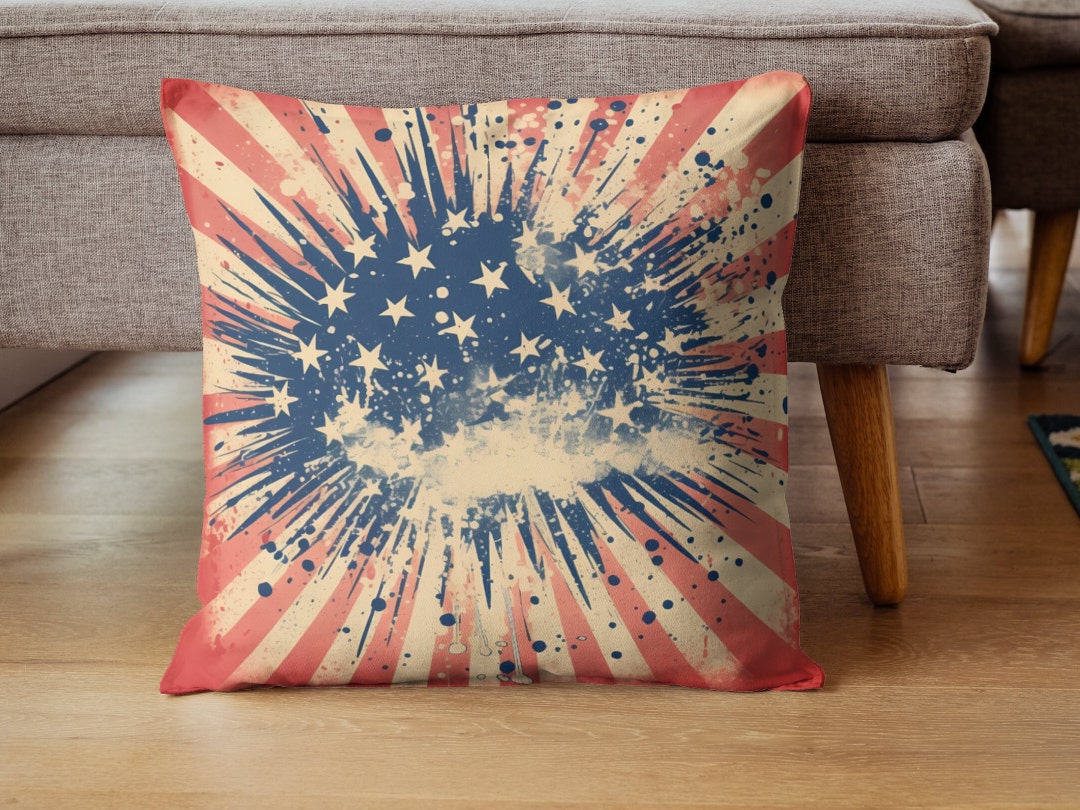 Vintage Inspired Fourth of July Pillow, Retro Red White Blue, Festive