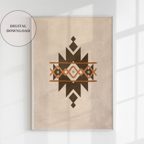 Printable Ethnic Oriental Rug Symbol Wall Art Tribal Geometric Rug Pattern Protection Stamp Aztec Motif Home Decor Prints Digital Download