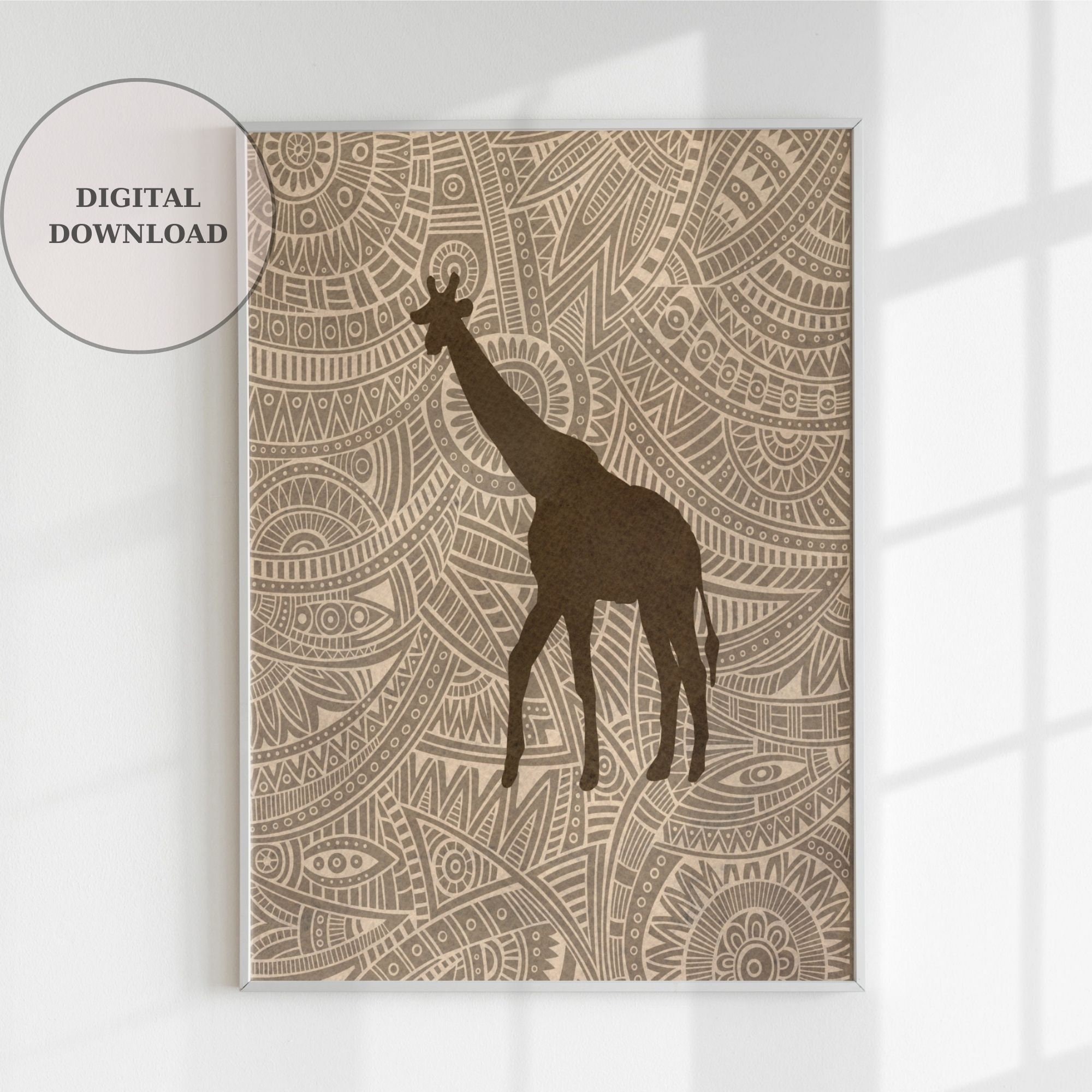 Printable African Giraffe Illustration Wall Art Tribal Rubber Stamp ...