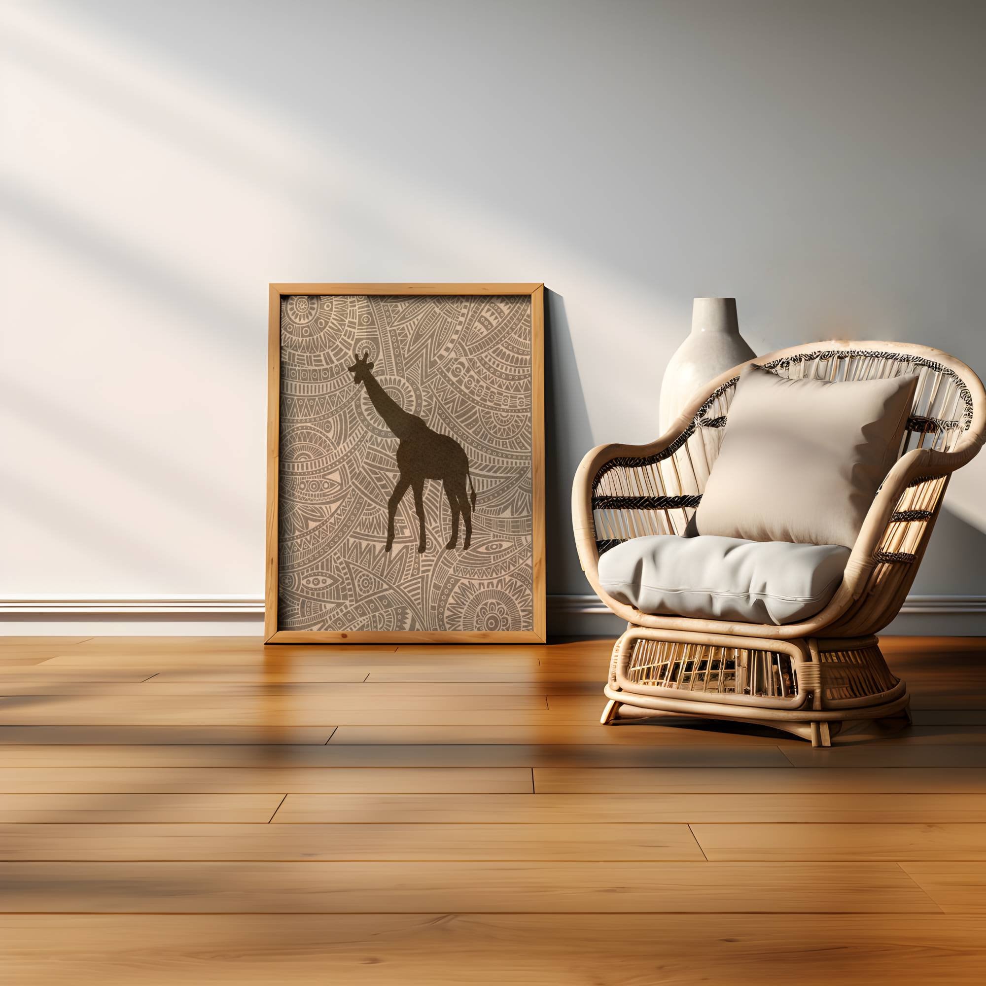 Printable African Giraffe Illustration Wall Art Tribal Rubber Stamp ...