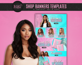 Hair Website Banner Kit: Wig Boutique Store Design Template (Canva)