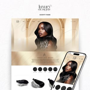 Luxury Shopify Theme: Hair Business Website Design, White & Gold Banners