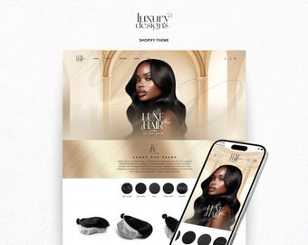 Luxury Shopify Theme: Hair Business Website Design, White & Gold Banners