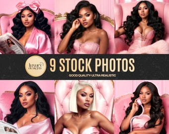 AI Beauty Stock Photos: Hair Model, Pink Theme (Commercial Use)