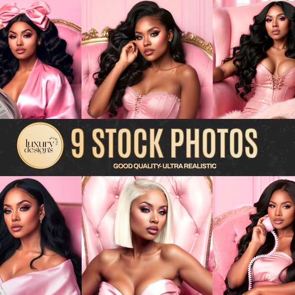 Photos Bundle- Premium edition, Hair Model Stock, Wig Stock Photos, Pink Beauty Stock, Hair shop Stock, AI, Ultra realistic, Commercial Use