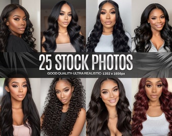 AI Hair Model Stock Photos: Wig Photography, Commercial Use (Digital Download)