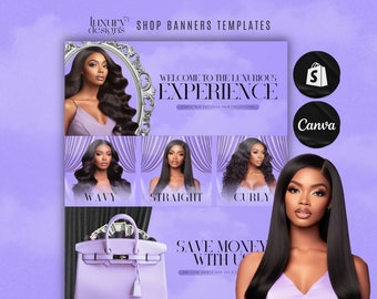Hair Extensions Website Banner Kit: Neon Green Shopify Template (Canva, Digital Download)