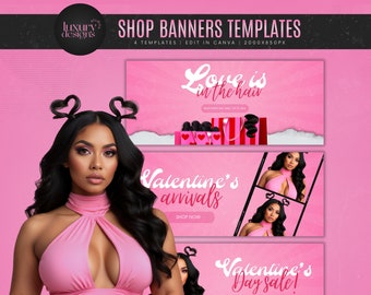 DIY, Premade Hair Website Banners, Shopify, Hair Extensions, Wig Boutique Store Design, Valentine's Day Banners, Valentine's Day Sale