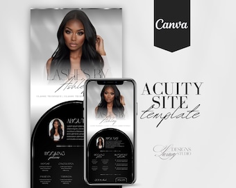 May include: A black and white mobile phone mockup displaying a website template for a lash business called "Lashes by Ashley". The website features a black background with white text and a photo of a woman with long eyelashes. The text on the website includes "About", "NYC Lashes", "Booking", "Payments", "Cancellation", "Terms", "Get In Touch", and "FAQ". The website also includes a photo of the lash artist and a description of their services. The phone is on a white background.