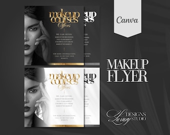 Elegant Gold Makeup Course Flyer: Canva Template (Digital Download)
