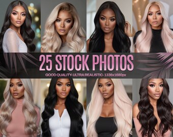 Buy two bundles, and get a gift! Photos Bundle- Hair Model Stock Photos, Wig Stock Photos, AI Photography, Ultra realistic, Commercial Use