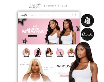 Hair Business Shopify Theme: Pink & White Website Template, Canva Banners