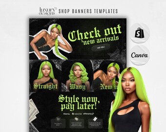 Hair Website Banner Kit: Neon Green Shopify Store Design (Canva Template)