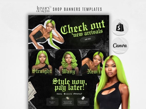 Hair Website Banner Kit: Neon Green Shopify Store Design (Canva Template)