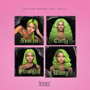 Hair Website Banner Kit: Neon Green Shopify Store Design (Canva Template) image 5